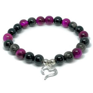 Minerální náramek tygří oko, obsidián - NOČNÍ RŮŽE (stříbro Ag925)